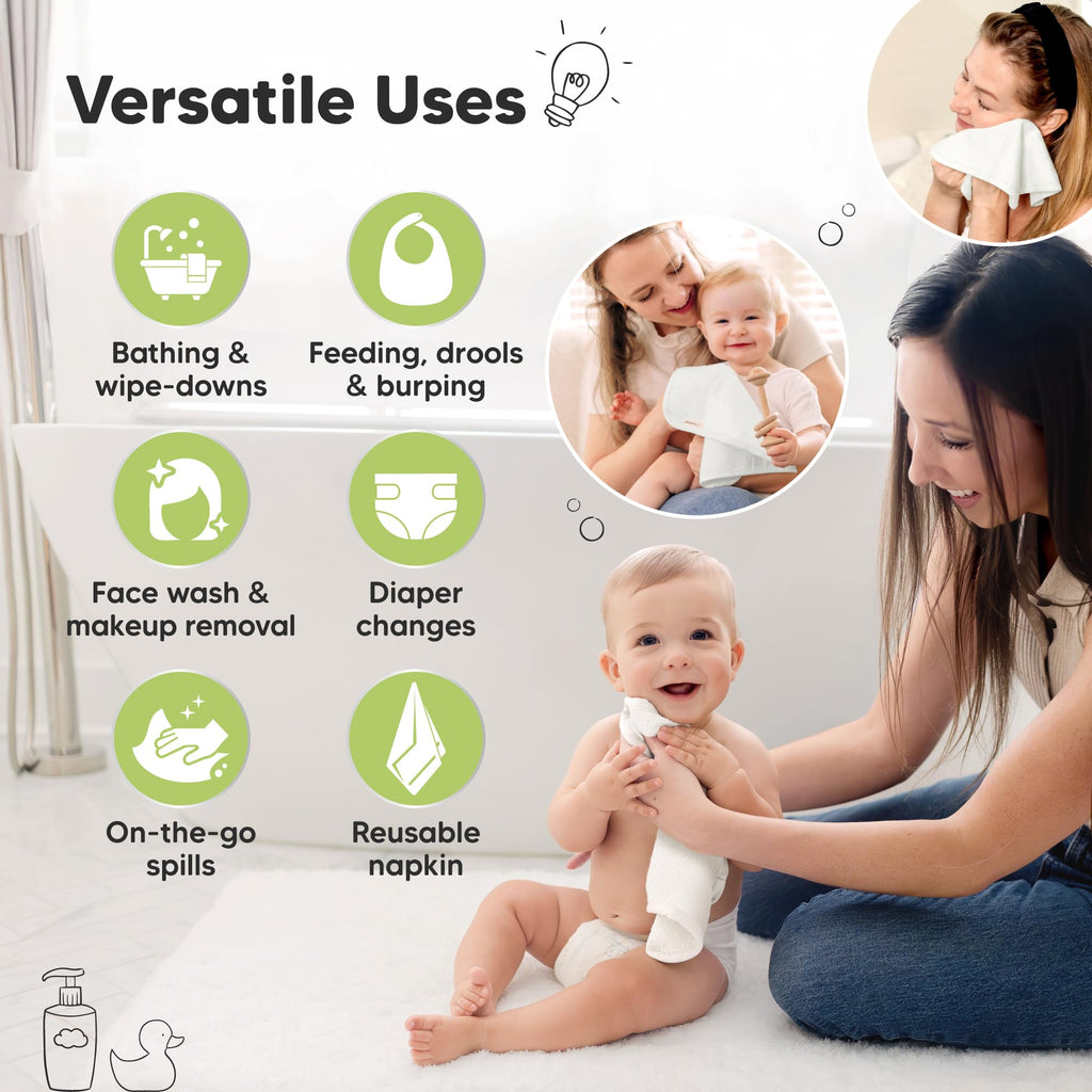 6-Pack Baby Washcloths, Soft Absorbent Washcloths for Face, Body (White)