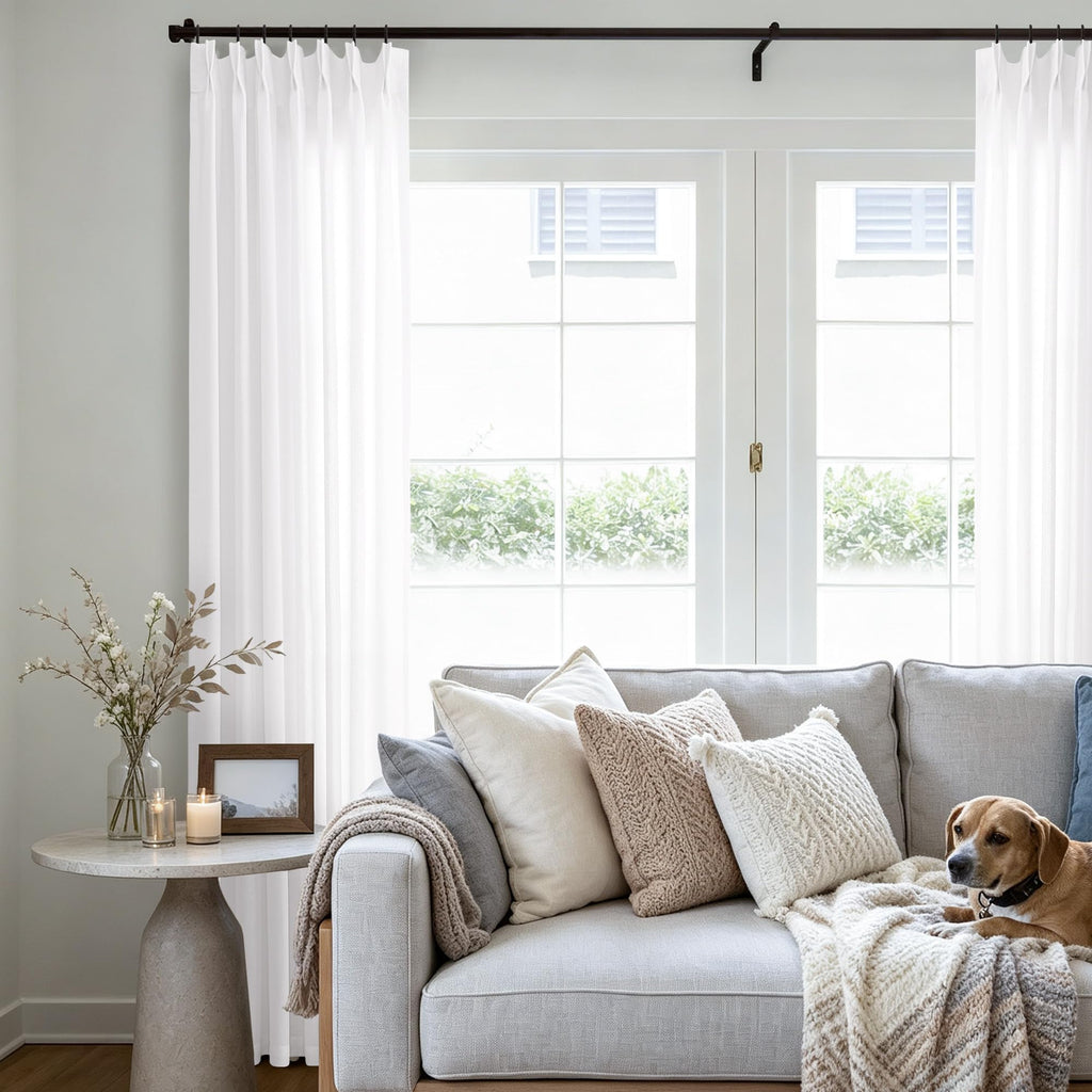 White Pleated Linen Curtains 120 Inches Long Extra Long Semi Sheer
