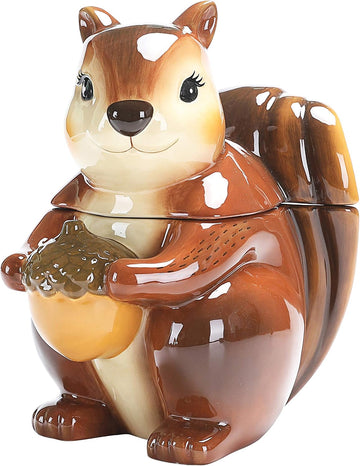 Squirrel 8 inch Air Tight Cookie Jar, Hand Painted Ceramic Container, Dishwasher Safe