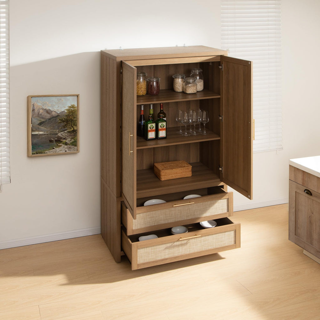 Rattan Armoire Wardrobe Closet : 71 inch Wardrobe with Drawers