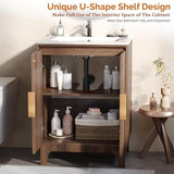 24-Inch Mid-Century Modern Bathroom Vanity with Sink – Fluted Soft-Close Doors, U-Shape Storage Shelf, Freestanding Cabinet, Walnut