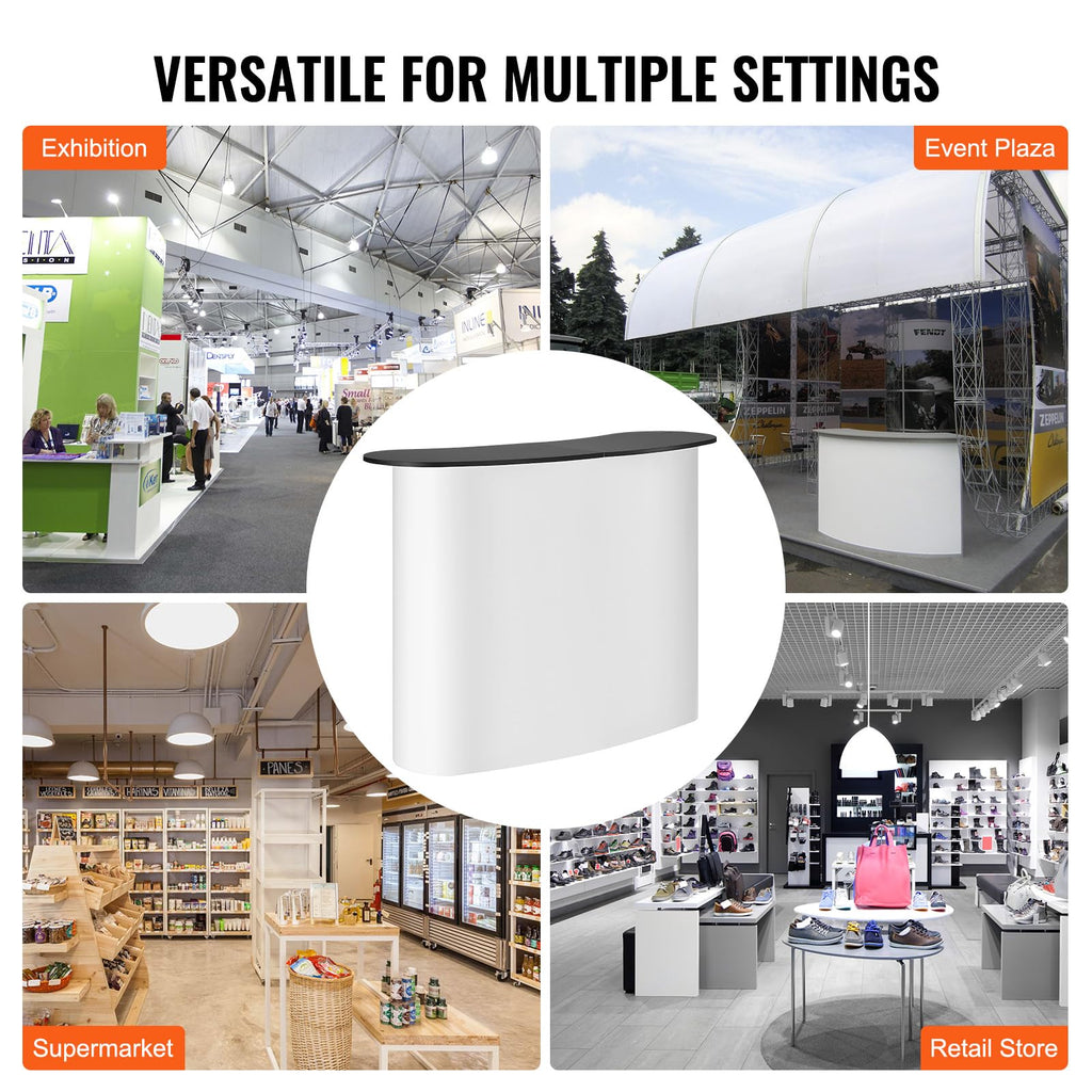 Portable Tradeshow Podium Table, 51.18" x 18.31" x 37.4", Display Exhibition Counter Stand Booth Fair with Wall