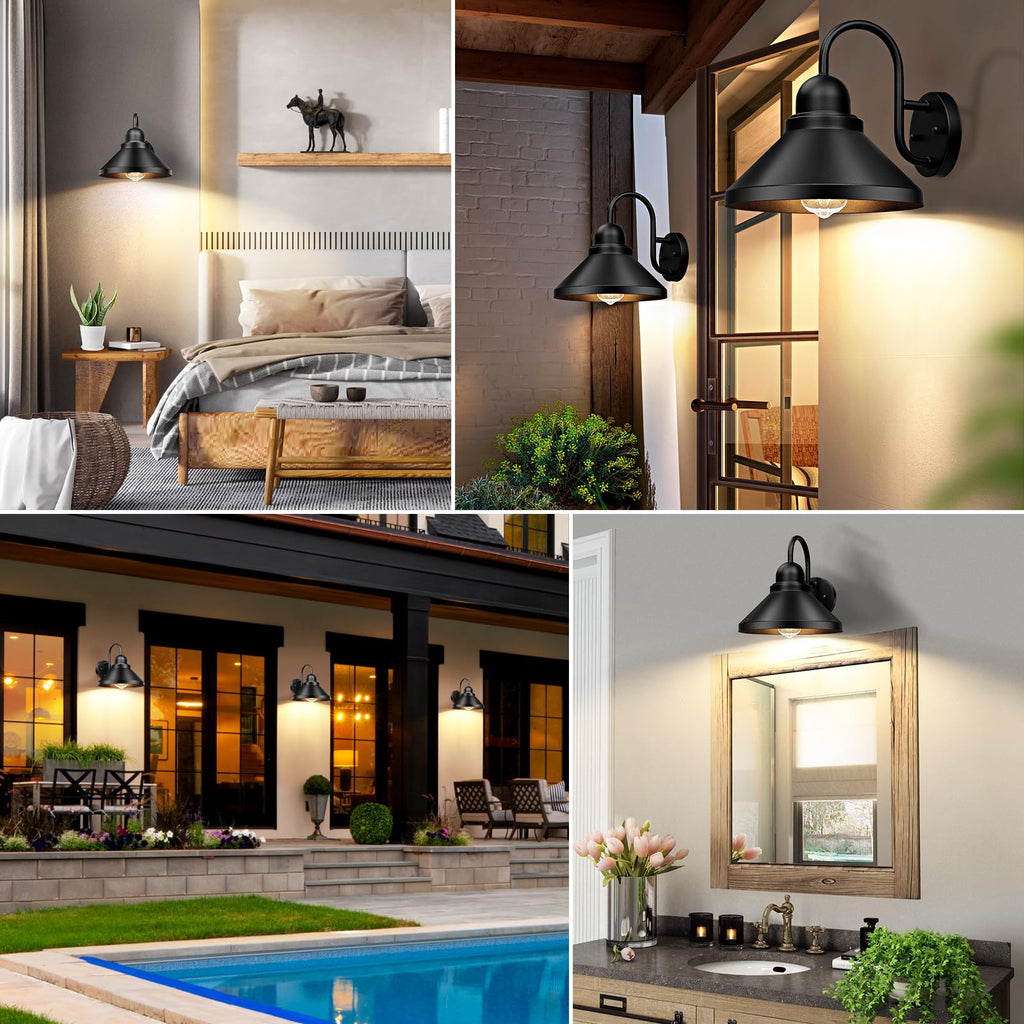 Gooseneck Outdoor Wall Sconces, 2-Pack Large 10.23IN Farmhouse Barn Lights for Porch, Industrial Black Exterior Wall