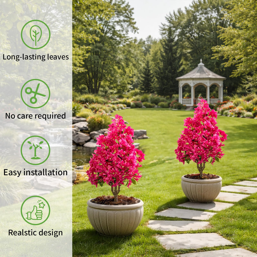 2Pack Artificial Bougainvillea Tree, Faux Silk Floral Tree Bougainvillea Plant with Flowers, Faux UV Resistant Shurbs