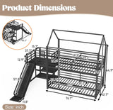Metal Bunk beds Twin Over Twin with Slide and Storage Stairs, House Floor bunk Bed with guardrail for Kids,Black