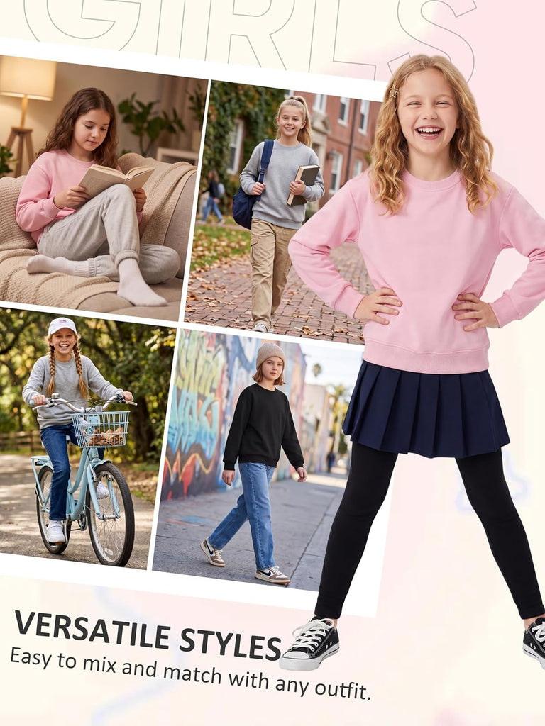 3 Pack Girls Fleece Crewneck Sweatshirts Long Sleeve Pullover Tops