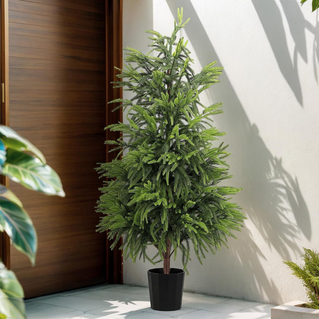 4FT Artificial Norfolk Pine Christmas Tree, Real Touch Faux Potted Tree with Pot for Indoor Outdoor Home Decor