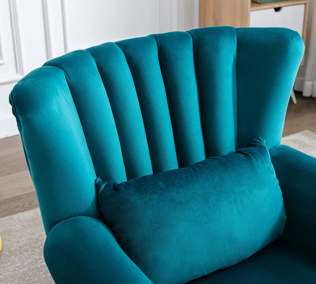 Mid Century Modern Accent Chair Upholstered Armchair Comfy Velvet Fabric Single Sofa with Lined Wingback for Small