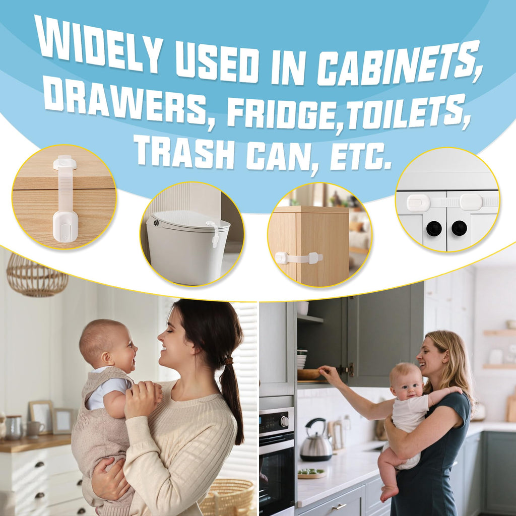 Baby Proofing Strap Locks for Cabinets and Drawers, 10 Pack, Brown