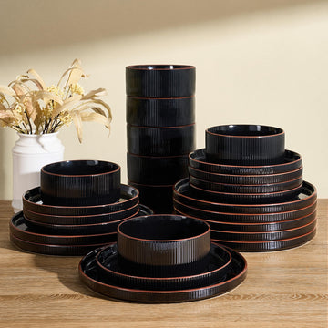 Line Porcelain Dinnerware Set, dish set for 8, Black