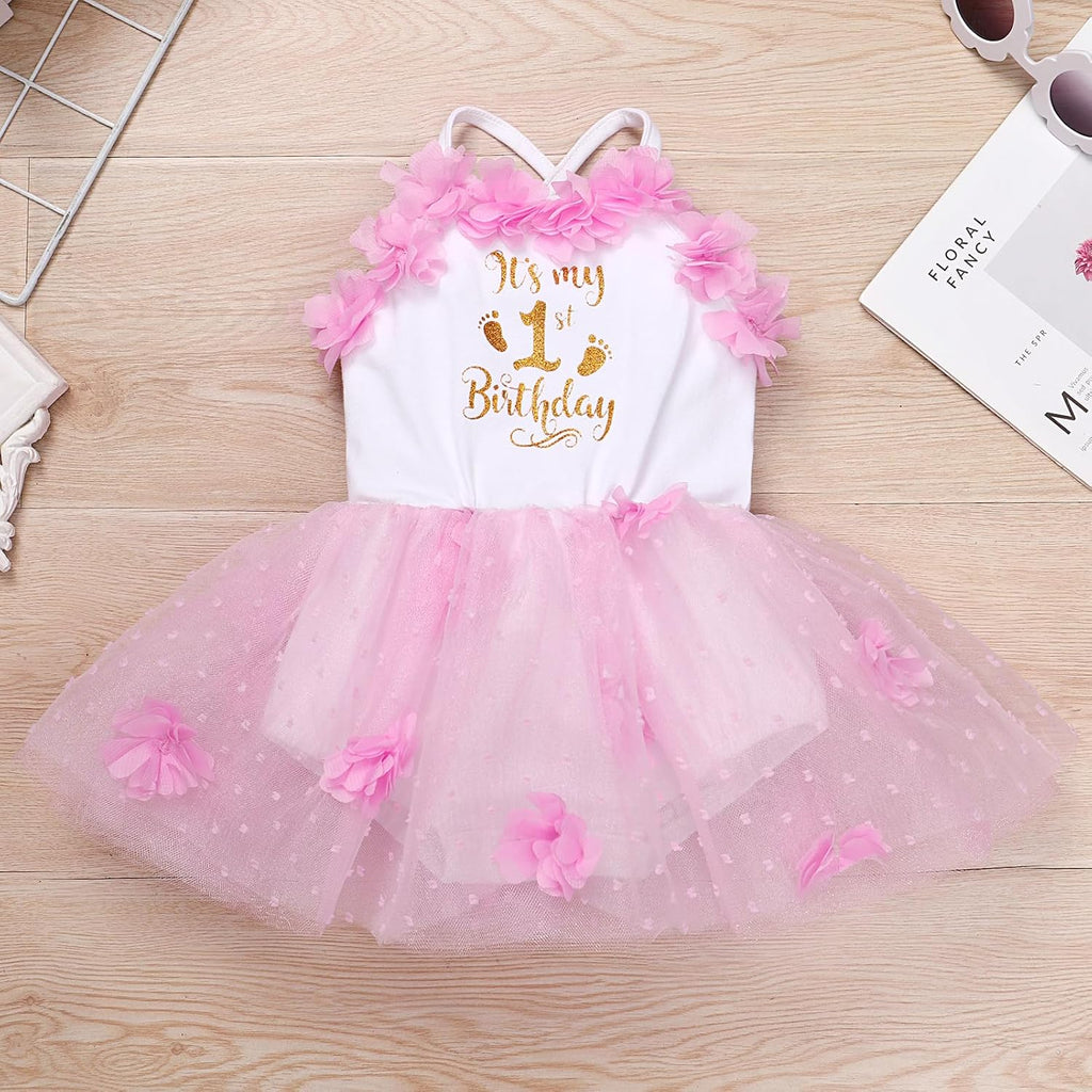 1/2 Birthday Girl Outfit for Baby Girl's Six Months Party Dress with Flower Headband Photoshooting Summer Clothes