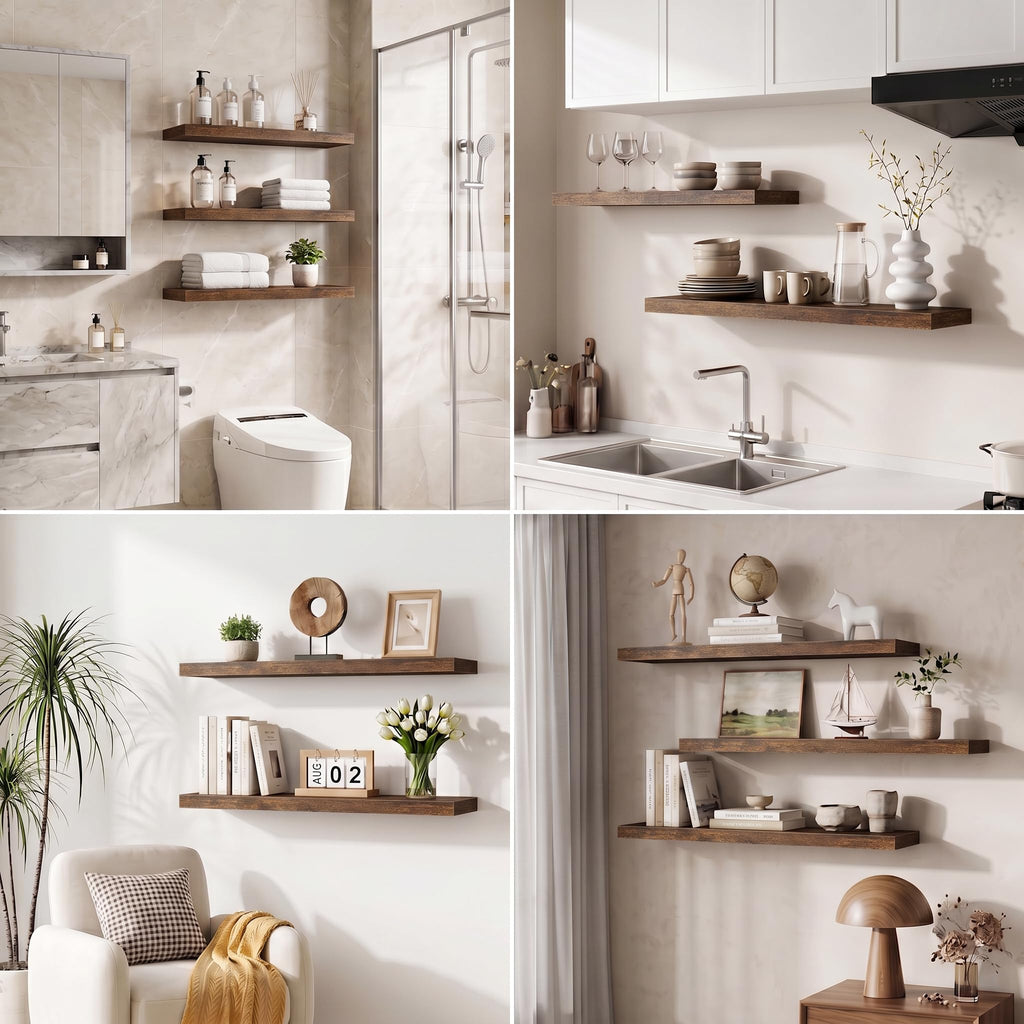 Floating Shelves for Wall - 2 Pack 30 Inch Long Rustic Wooden Display Shelves - 8 Inch Deep Wall Mounted Storage