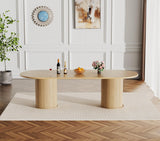 Round Extendable Dining Table, 94" Extendable Dining Room Table for 10, Retro Wooden Kitchen Expanding Table Oval Top