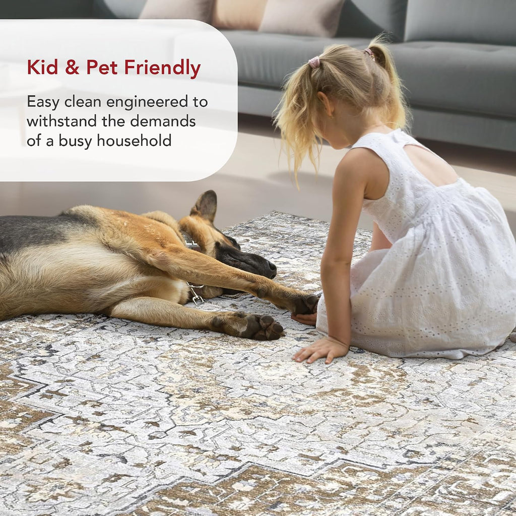Thea Beige Medallion Power Loomed Area Rug