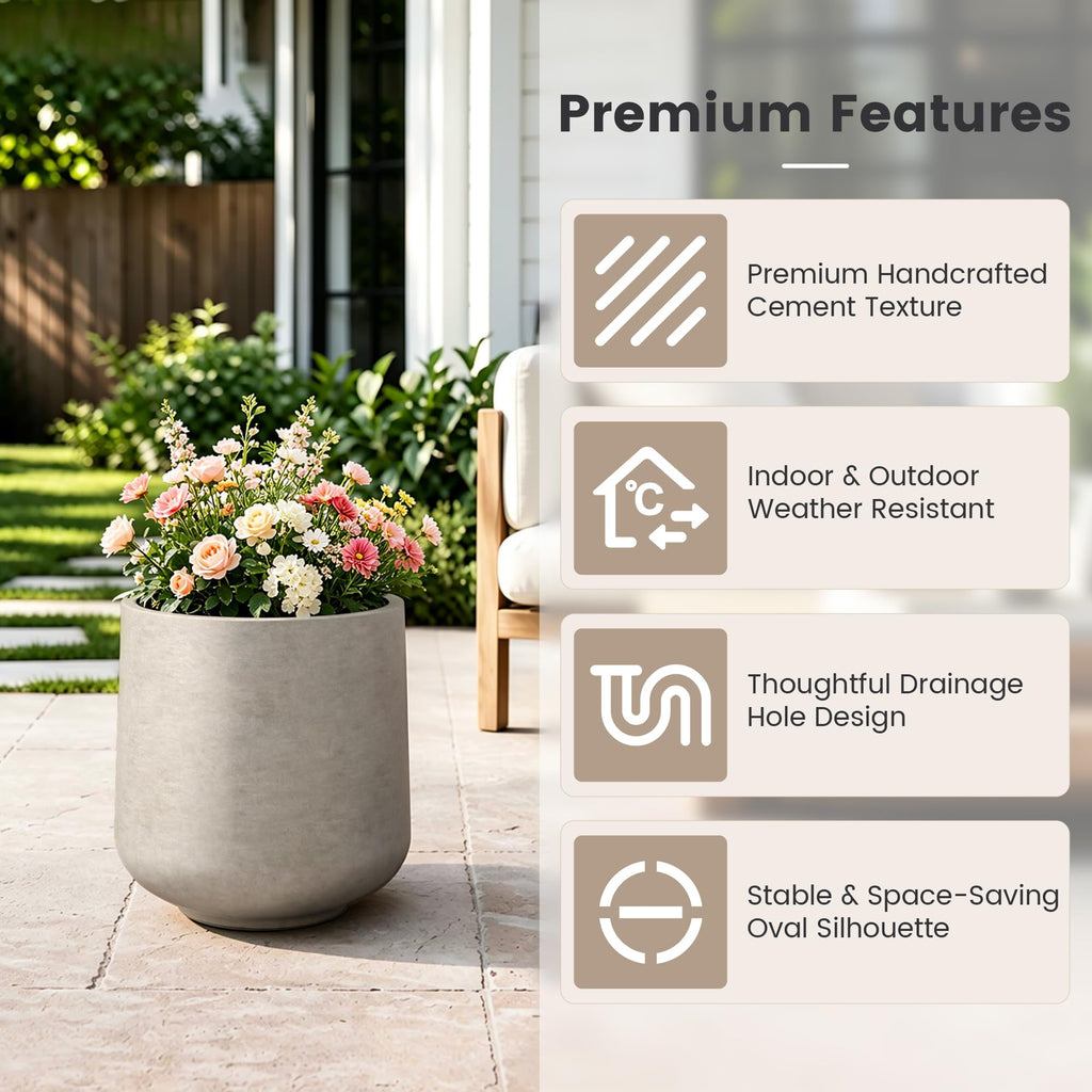 Modern Home Minimalist 16.5" Dia Weathered Concrete Curved Planter
