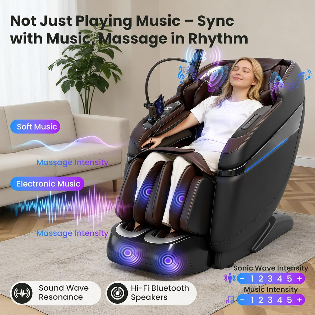 4D Music Rhythm Massage Chair Full Body, 2026 Unique Sonic Resonance Zero Gravity SL-Track Shiatsu Recliner with Knee