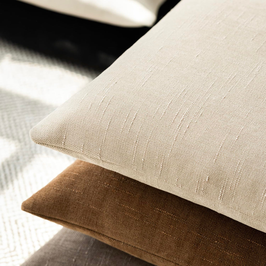 Solid Textured Chenille Throw Pillow Covers 16x16 Inch, Beige