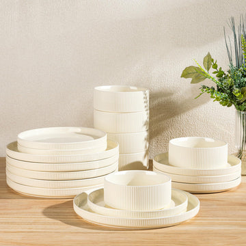 Ceramic Dinnerware Set for 6, 18-Piece Plates and Bowls Set