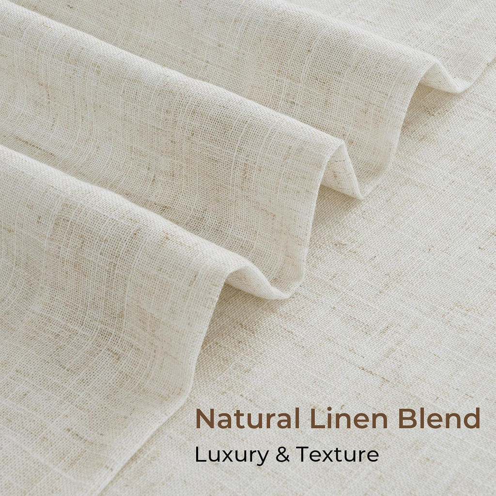 Natural Linen Pinch Pleated Curtains Blackout, 100% Black Out Curtains 96 inch Long, Blackout Thermal Insulated Pinch