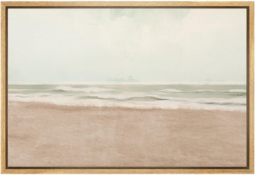 Framed Canvas Print Wall Art Minimalist Beach Shoreline Abstract Coastal Illustrations Modern Art Glam Pastel - 16""