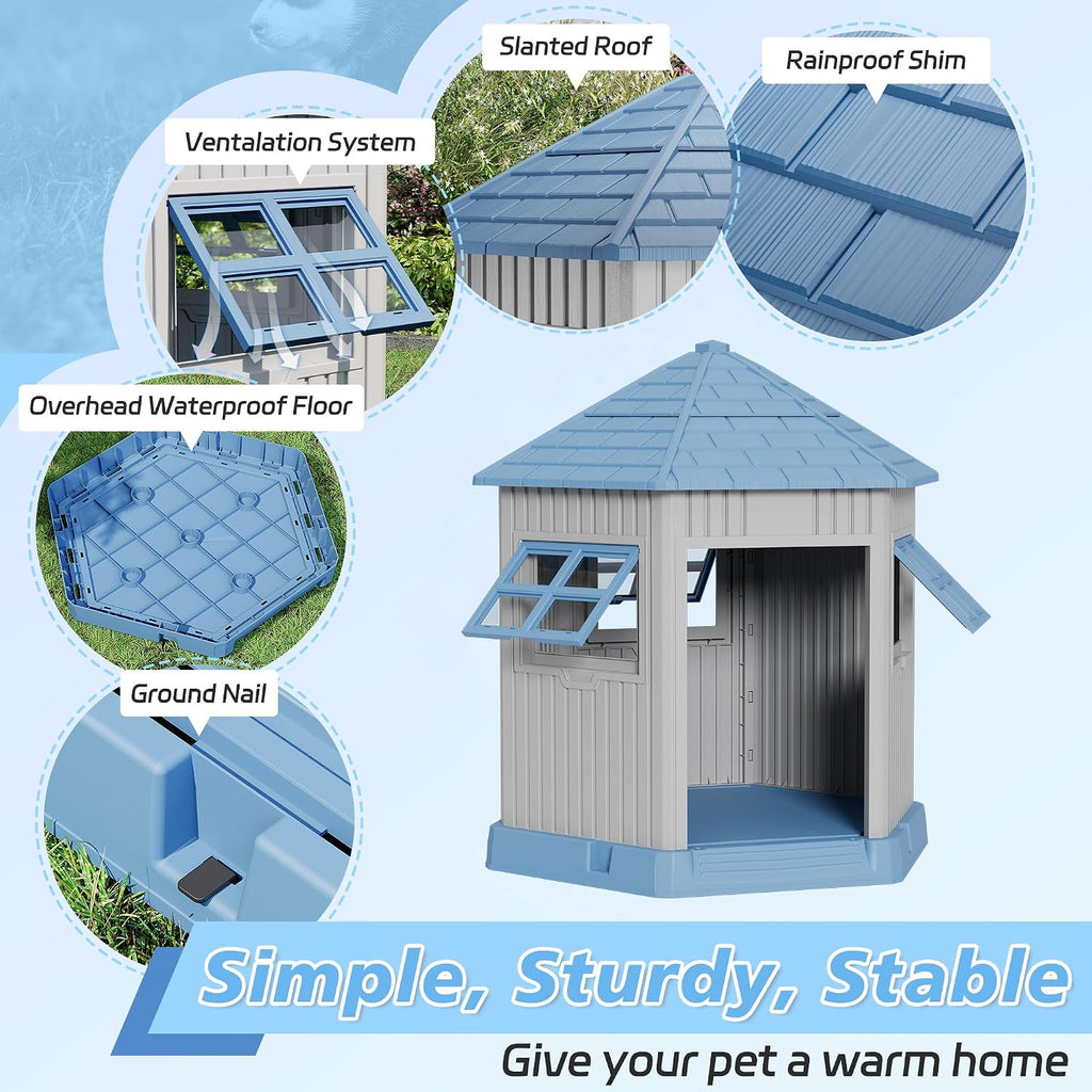 Sturdy Dog House Indoor Outdoor for Small Medium Dogs, Weatherproof Puppy Shelter with Elevated Floor & Air Vents