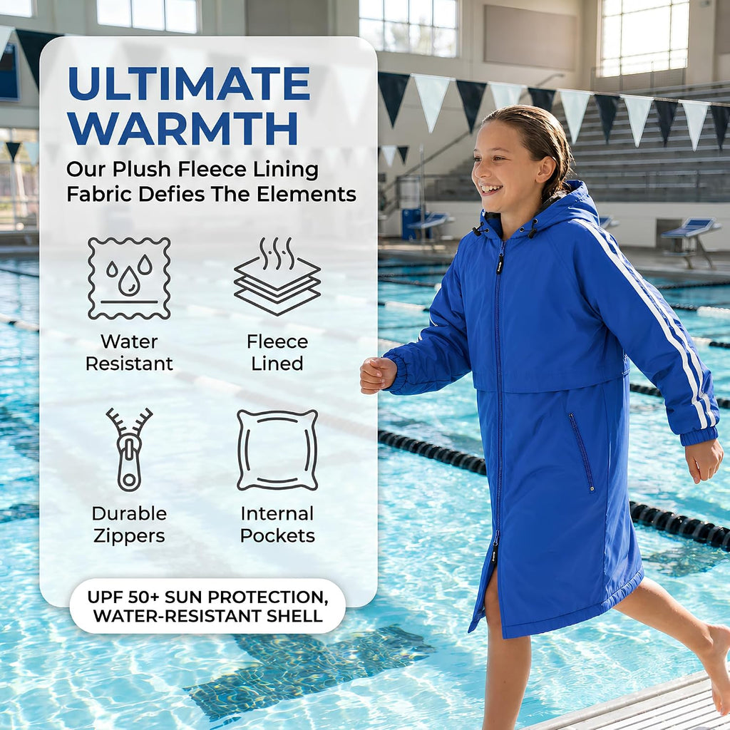 Youth Swim Parka with Striped Comfort Plush Fleece Lining