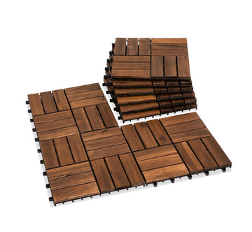 Natural Acacia 12x12 Interlocking Wood Deck Tiles for Balcony, Garden, Patio, Poolside Decor - Waterproof Indoor &