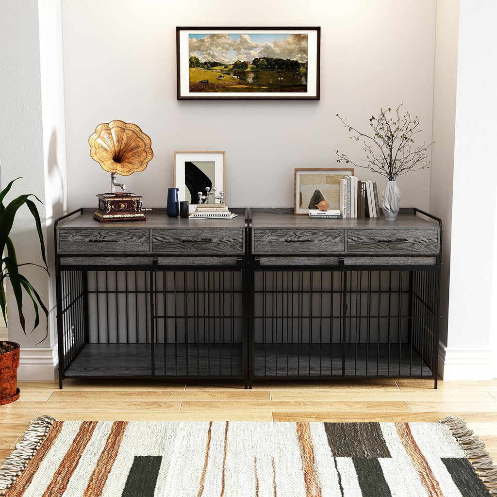 Dog Crate Furniture with 2 Drawers, Heavy Duty Dog Crate