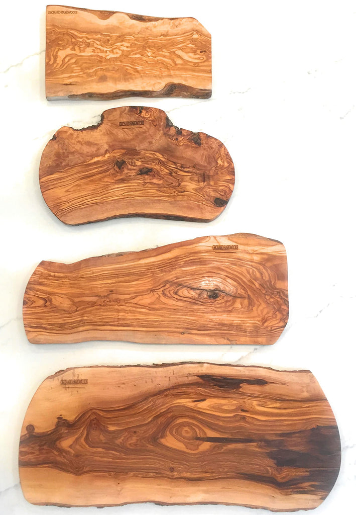 16" Rustic Handmade Olive Wood Bark Edge Charcuterie Board by - Platter For Cutting, Chopping, Serving. Wooden Cheese