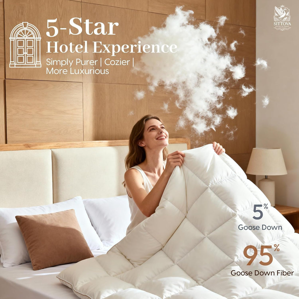 Goose Down Fiber Comforter King - All-Season Hotel Quality Duvet Insert, High Fill Power, Ultra Soft
