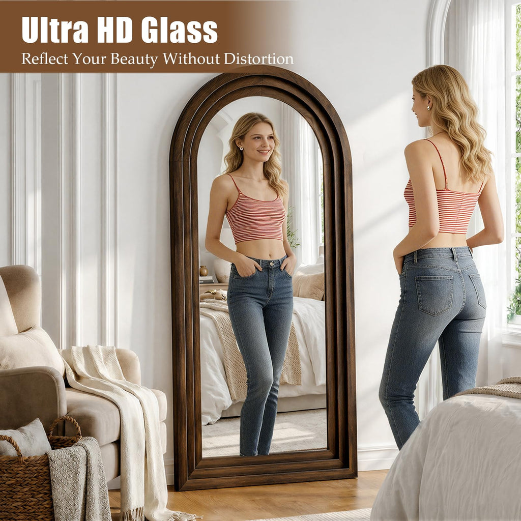 24"x65" Full Length Mirror Solid Wood Frame, Arched Floor Mirror Full Length with Stand, Room Decor Big Full Body