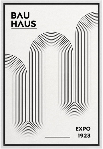 Framed Canvas Print Wall Art Bauhaus Geometric Black Color Wave Abstract Shapes Illustrations Modern Decorative