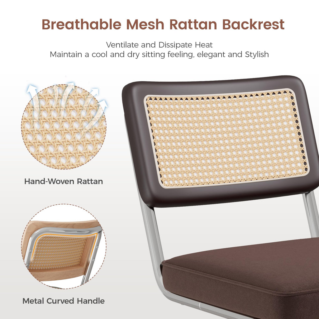 Rattan Dining Chairs, Velvet Fabric Dining Chairs Set of 4