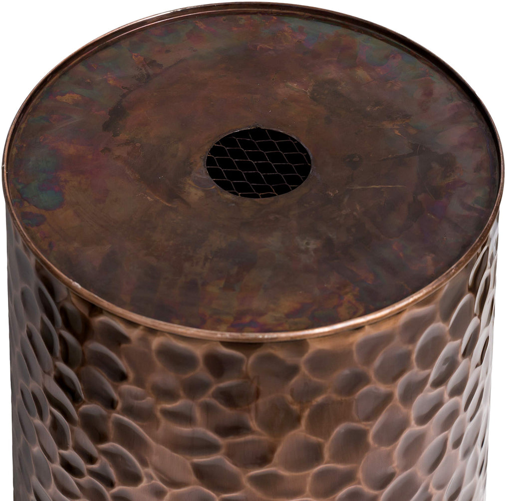 28 Inch Round Column Planter, Hammered Antique Copper Finish