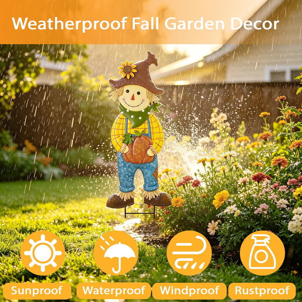 Outdoor Fall Scarecrow Metal Stakes Decorations Yard Sign, Large