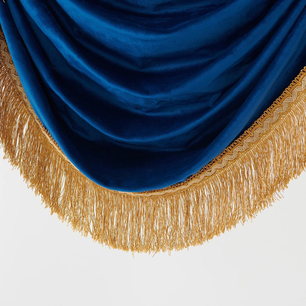 Velvet Valance Curtains, Soft Luxury Waterfall Valance with Gold Tassel Fringe Windows Royal Blue Victorian Style