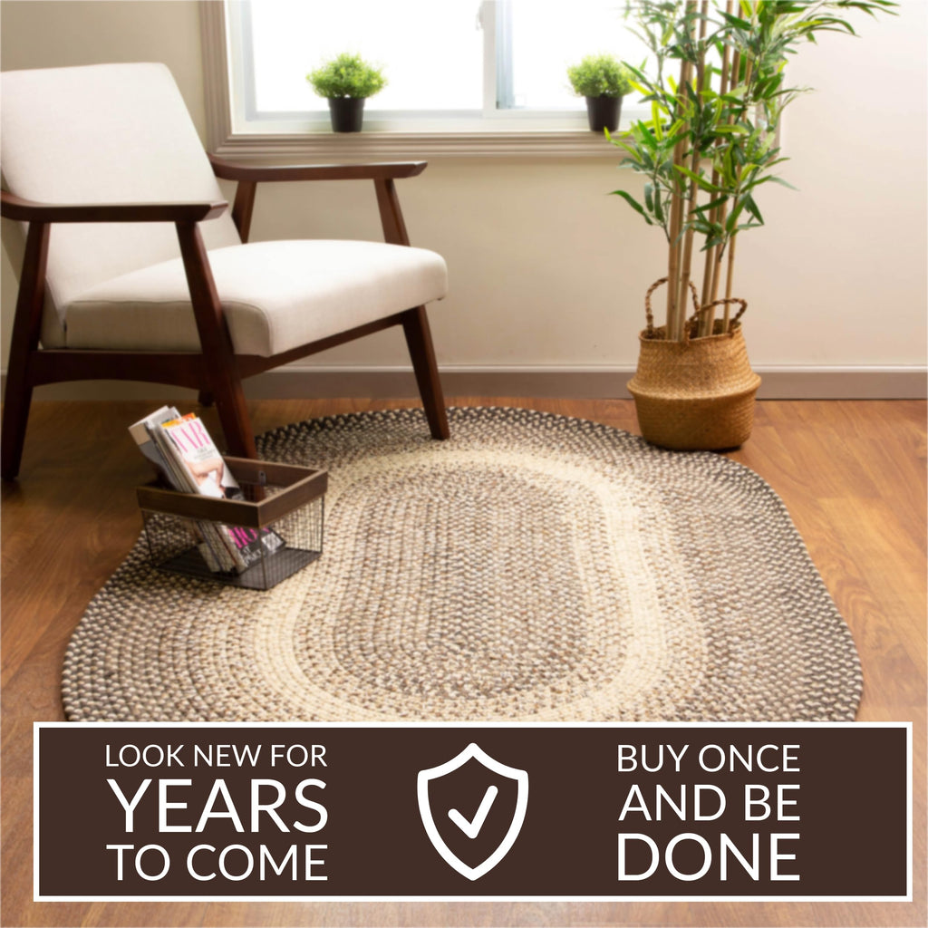 Braided Rugs Farmhouse Kitchen Rug - Ridgewood Braided Rug - Reversible - Indoor/Outdoor - Made in USA - Brown