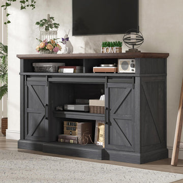 66" W Farmhouse TV Stand, Entertainment Center with Storage, Grey
