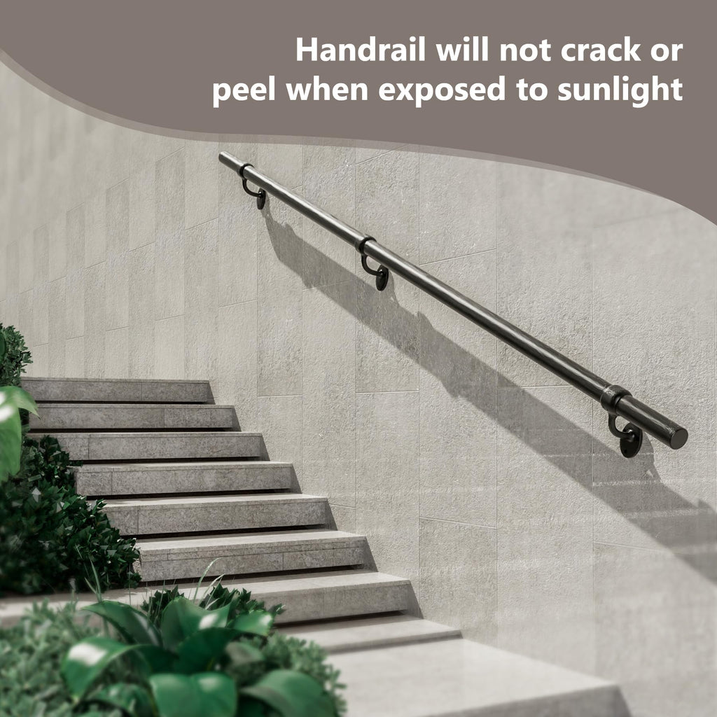 Stair Railing Indoor 4 Feet Hand Rails for Indoor/Outdoor Steps 1.5" Round Porch Railing Wall Mount Aluminum Hand