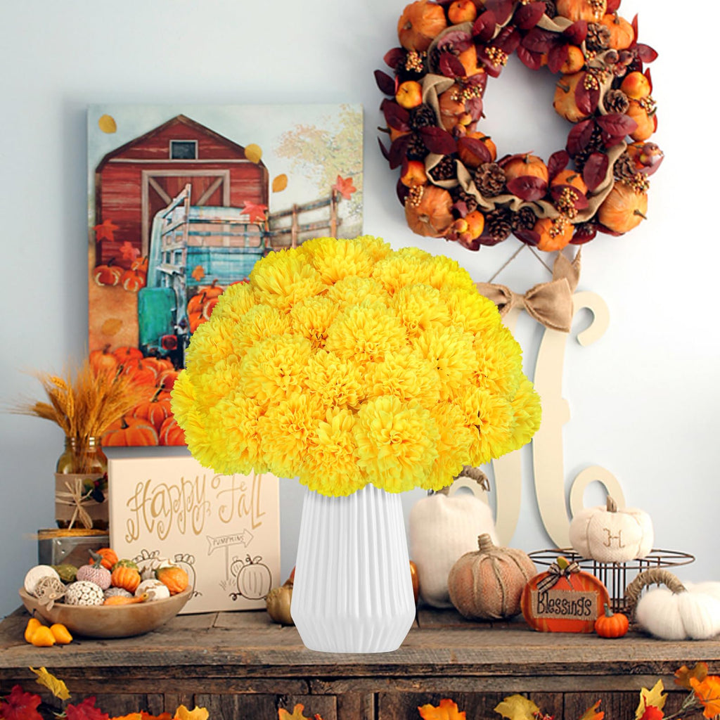 36 Pcs Chrysanthemum Artificial Flowers Yellow Fake Silk Mums