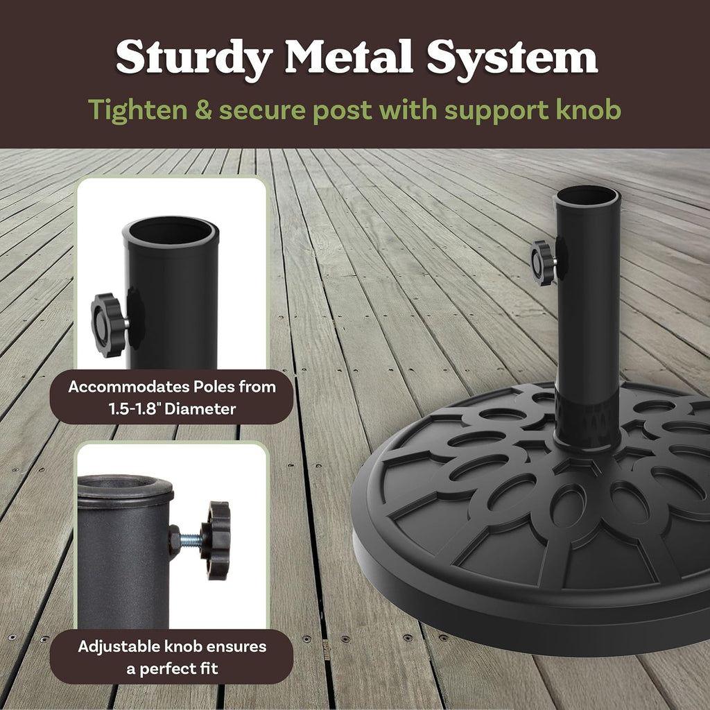 Umbrella Base - Heavy-Duty 19lbs Weighted Outdoor Stand Table, Tilt, and Lightweight Freestanding Umbrellas by (Black)