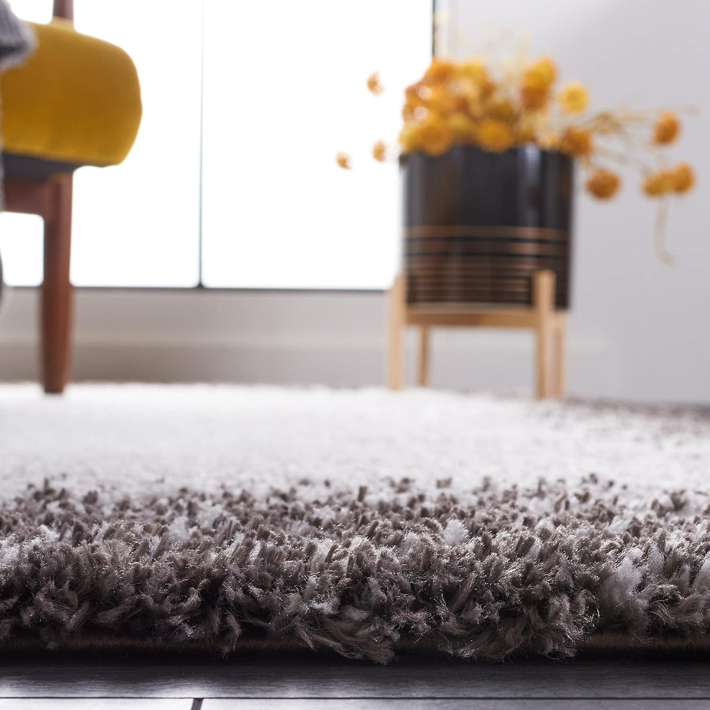 Berber Shag Collection Area Rug - 7' Square, Dark Grey & Grey, Modern Border Design, Non-Shedding & Easy Care