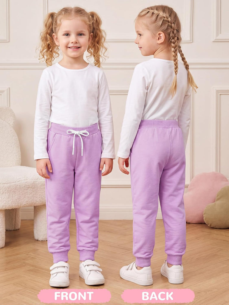 3 Packs Girls' Sweatpants Toddler Active Jogger Pants with Pockets