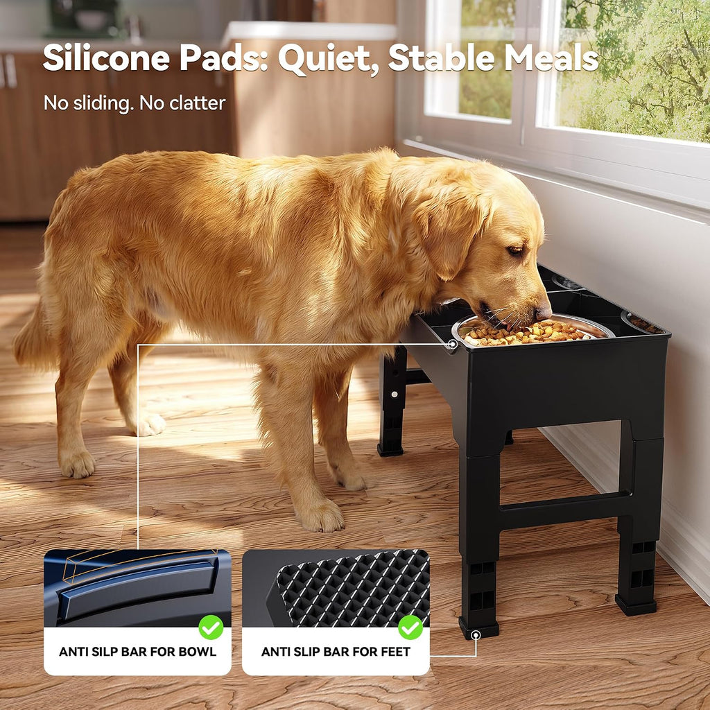 Elevated Dog Bowls, Splash Guard 4-Height Adjustable, Stainless Bowls