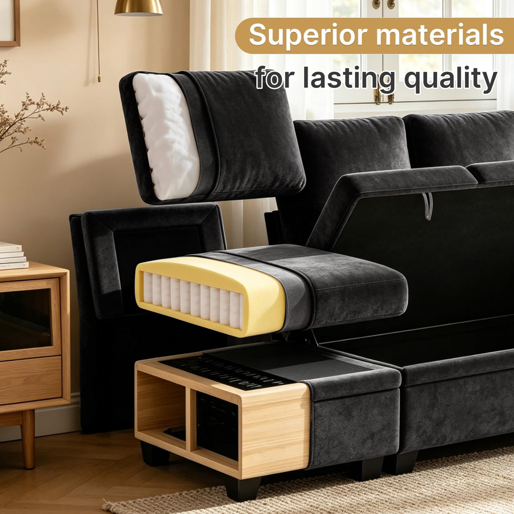 Oversized Sectional Sleeper Couch, 8 Seat Modular Sofa Pull-Out Storage Bed