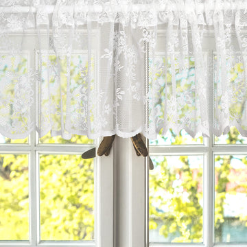 Rod Pocket Lace Sheer Valance Curtain White Mesh Window Kitchen Valance Embroidery Floral Voile Curtain forKitchen