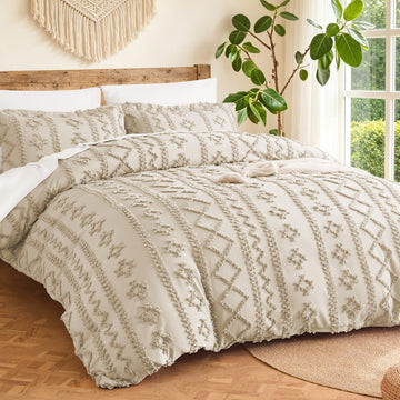 Boho Duvet Cover, Soft Vintage Tufted Bedding, 3-Piece, Linen