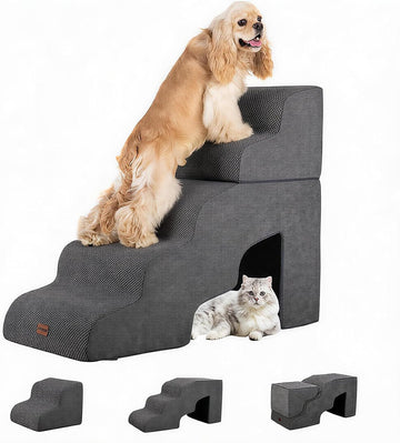 Dog Stairs for Bed with Tunnel, 5-Step Dog Steps for Small Dogs and Cats, Non-Slip Indoor Pet Stair for Couch