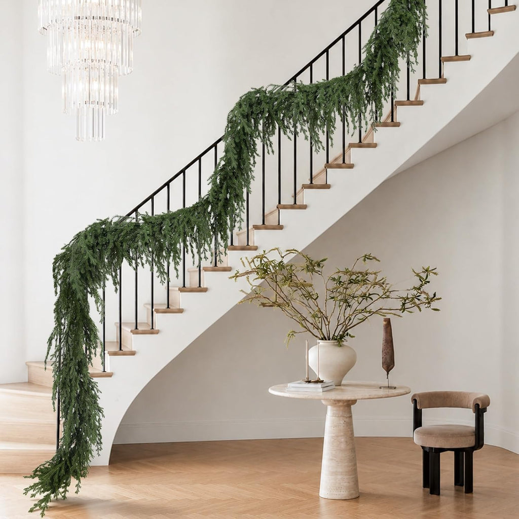 Upgraded 9ft Christmas Norfolk Pine Garland, Real Touch Greenery Decoration