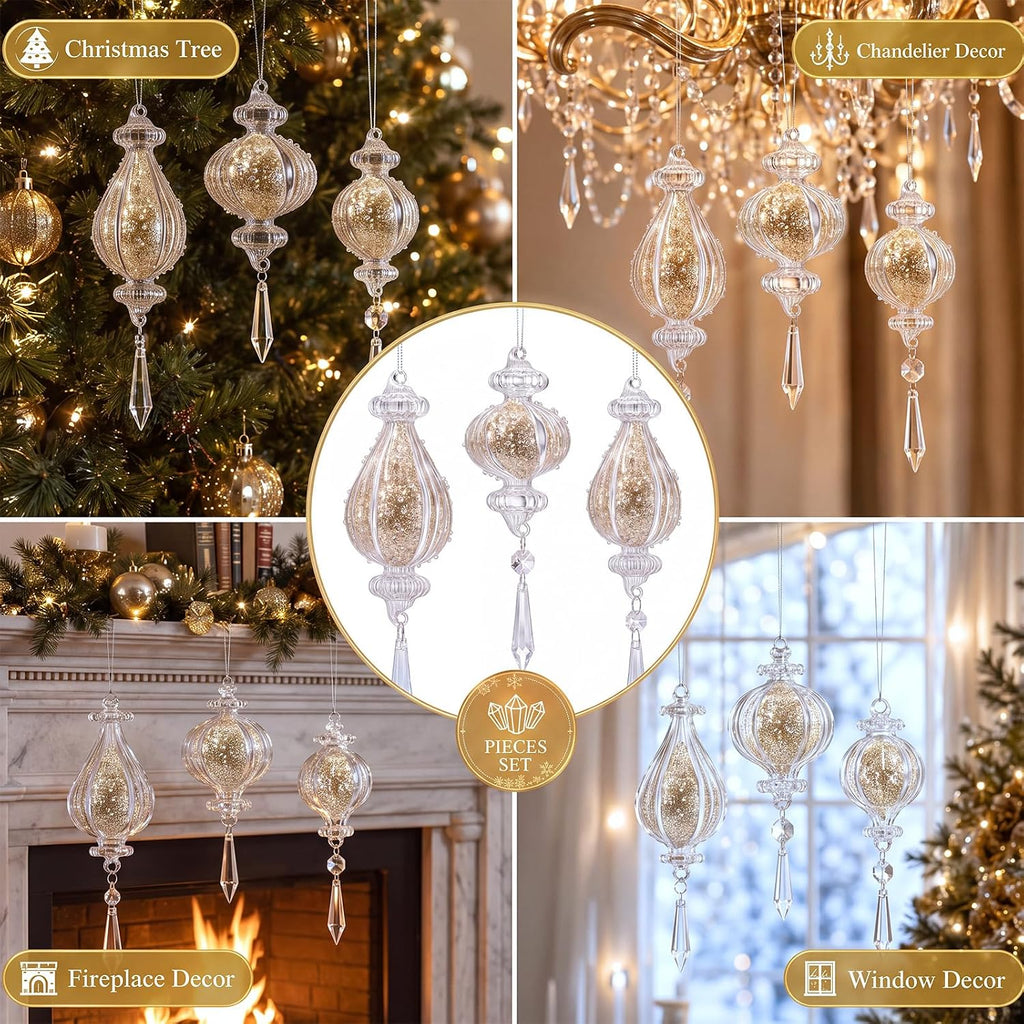 6 Pcs 5.5 Inch Vintage Clear Glass Christmas Ornaments, Elegant
